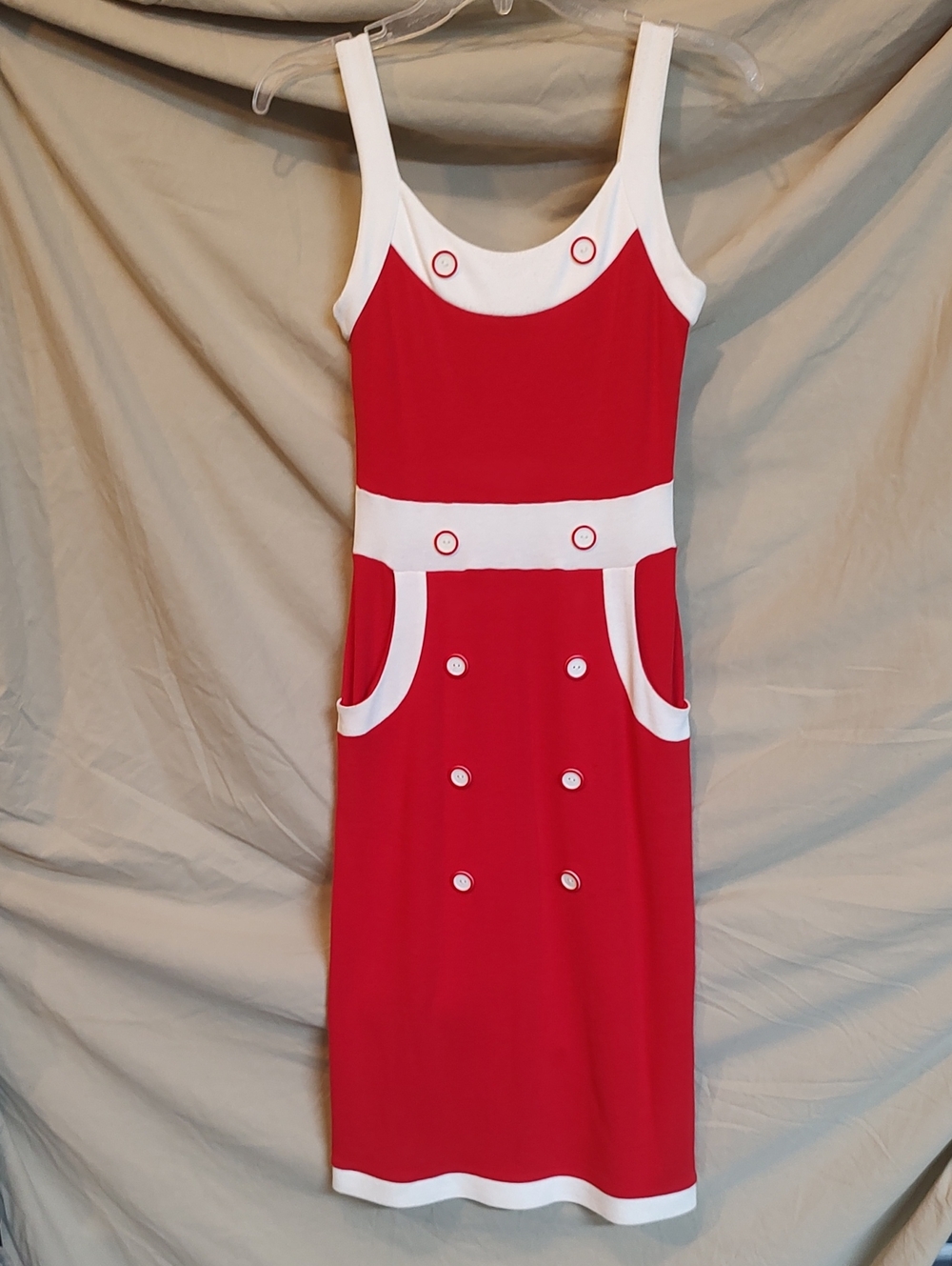 Red and White Retro Knit Tank Dress